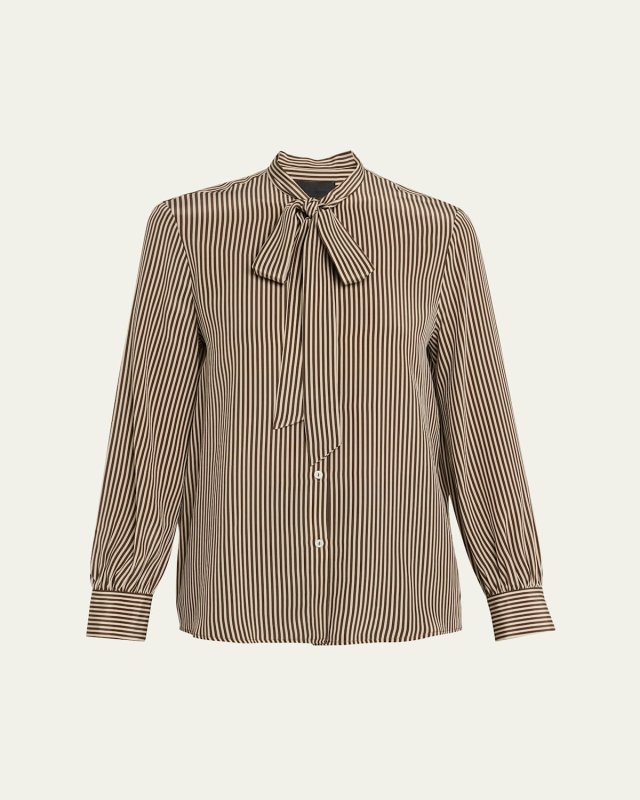Irina Striped Neck-Scarf Silk Shirt